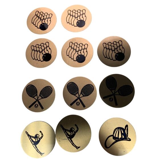 11 Bowling Tennis Gymnastics 2" Gold Toned Metal Ornament Circles Craft Supply - Picture 1 of 4